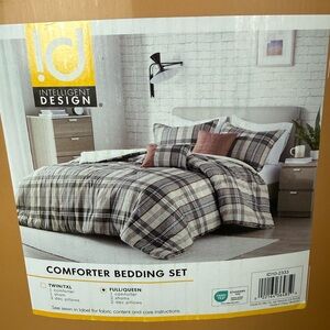 Queen/Full  Comforter Set Gray Orange Gray Plaid Classic Cabin Lodge 5 Piece NEW